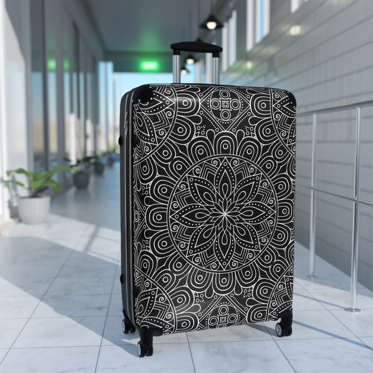 Black White Mandala Suitcase | Floral Geometric Carry-On