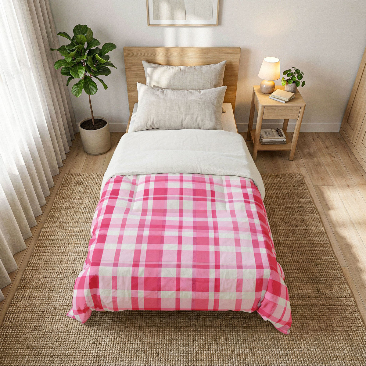 Pink Plaid Comforter | Pink Buffalo Check Bedding, Cozy Bedroom Throw