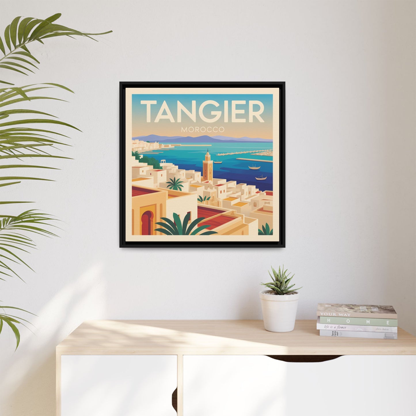Tangier Morocco Travel Framed Wall Art Matte Canvas | Vintage Style Coastal Wall Art