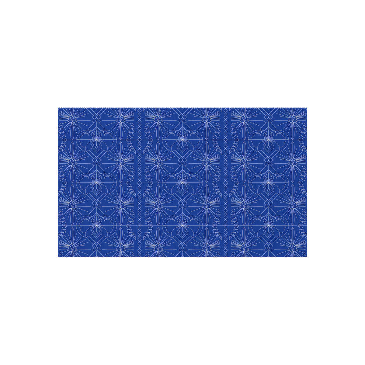 Cobalt Blue Geometric Floral Pattern Outdoor Rug | Patio Mat