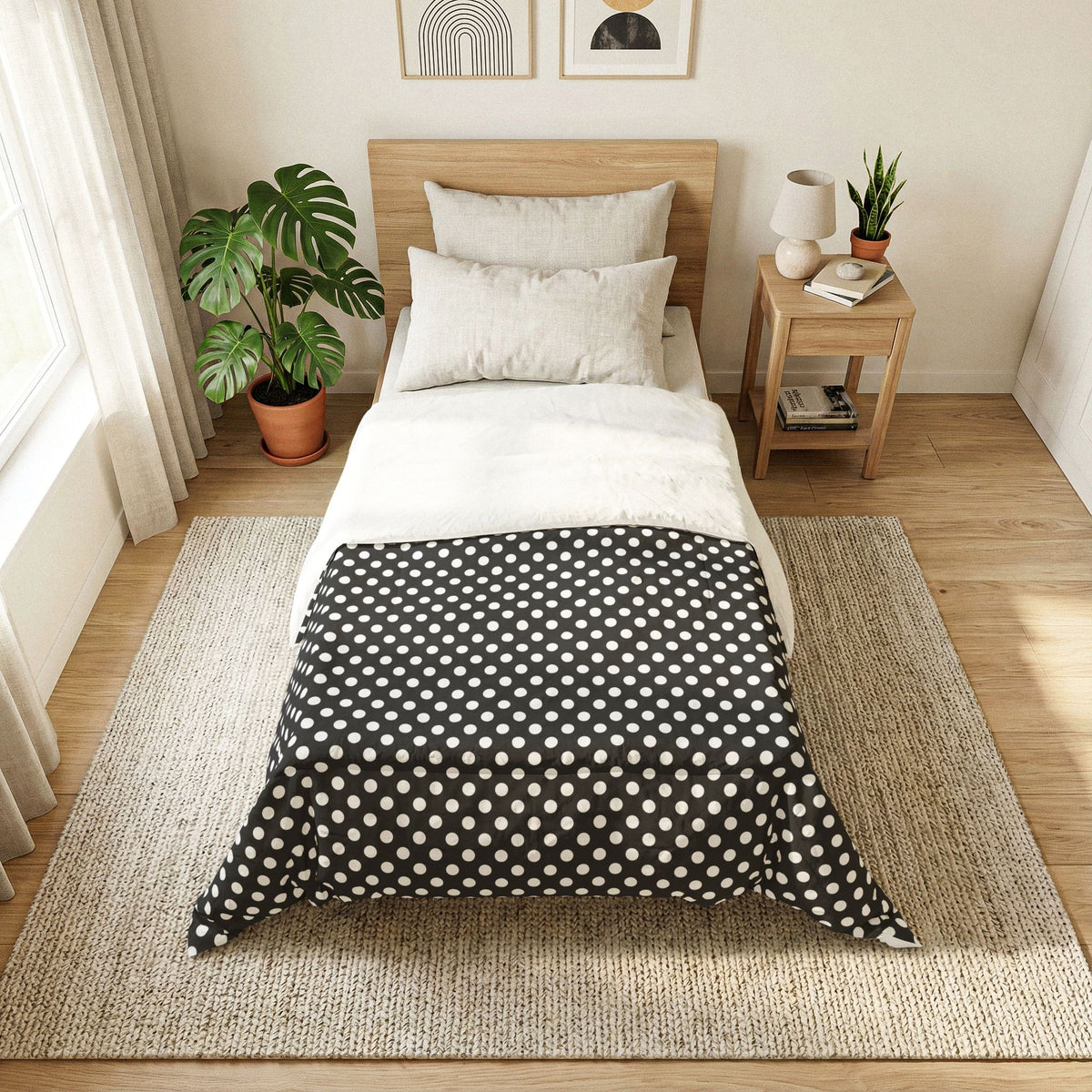 Black White Polka Dot Cotton Comforter | Dotted Bedding, Modern Farmhouse