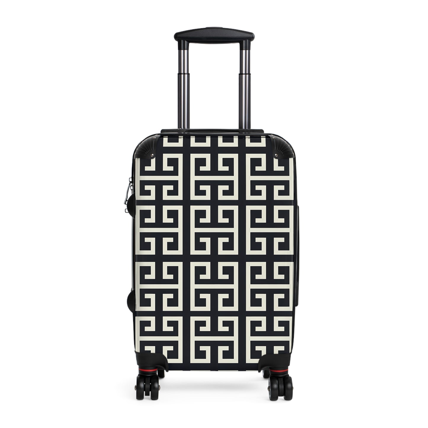 Greek Key Geometric Pattern Suitcase | Black White Travel Luggage