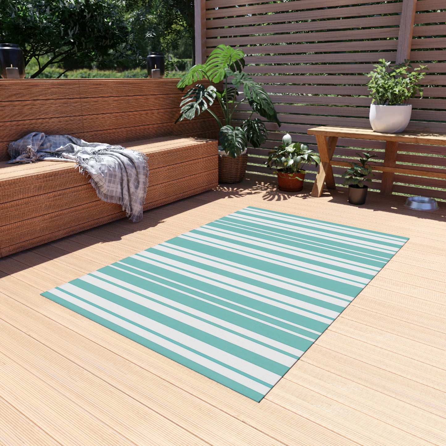 Aqua Stripe Outdoor/Indoor Rug | Teal Blue Striped Patio Mat