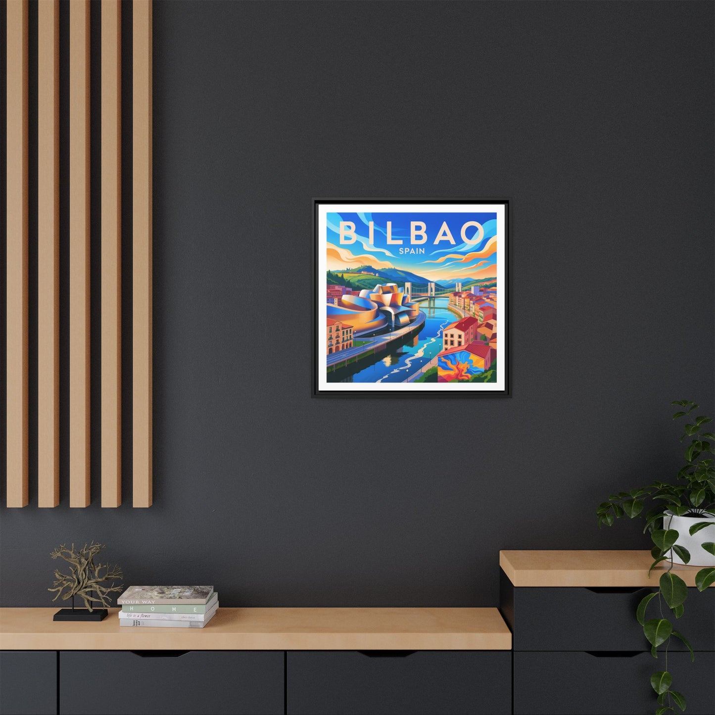 Bilbao Spain travel art Matte Canvas Framed | Bilbao cityscape wall art