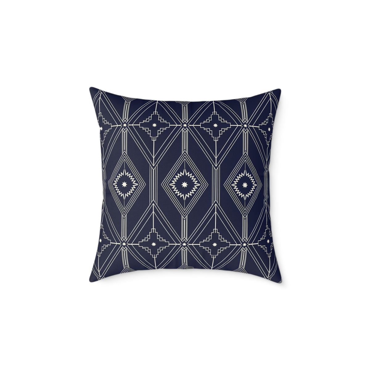 Navy Geometric Diamond Pattern Square Pillow | Boho Tribal Throw Cushion