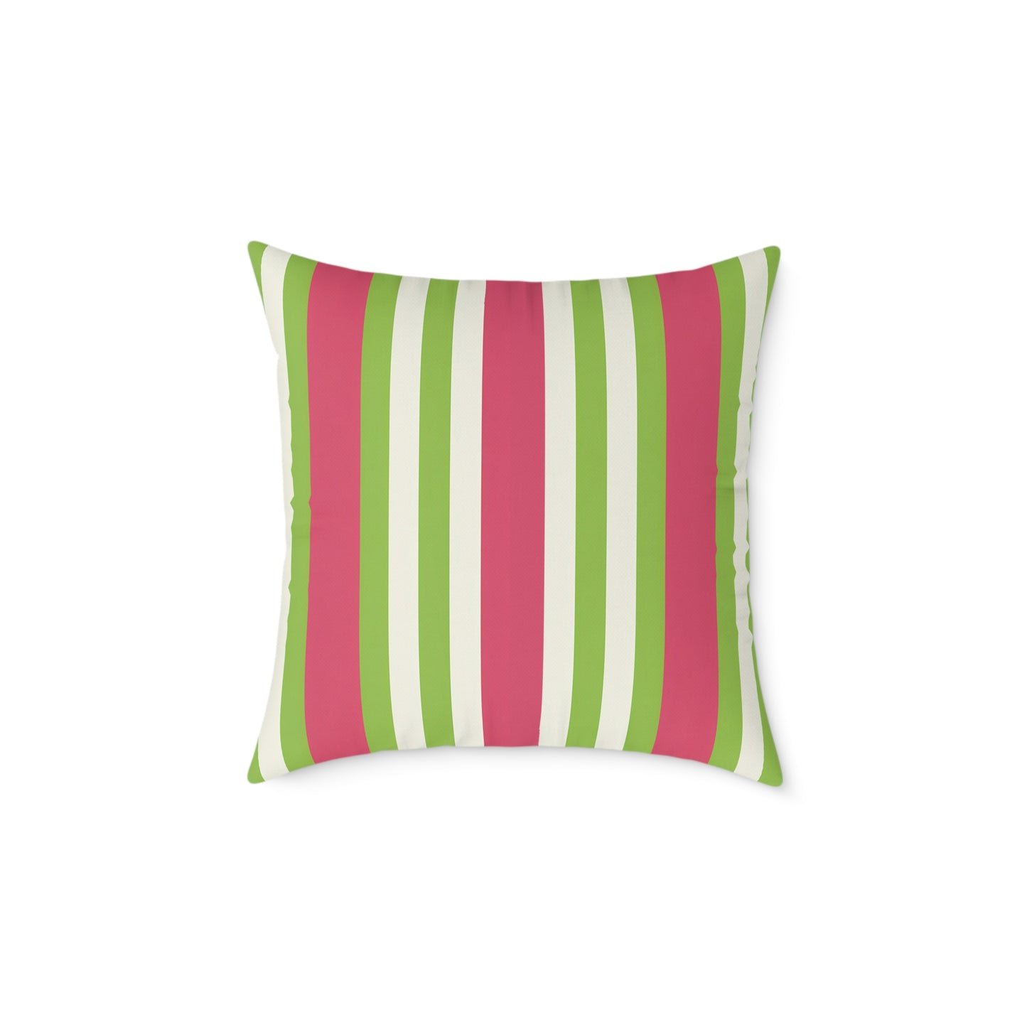 Watermelon Pink Green Vertical Stripe Pillow | Square Poly Canvas Pillow