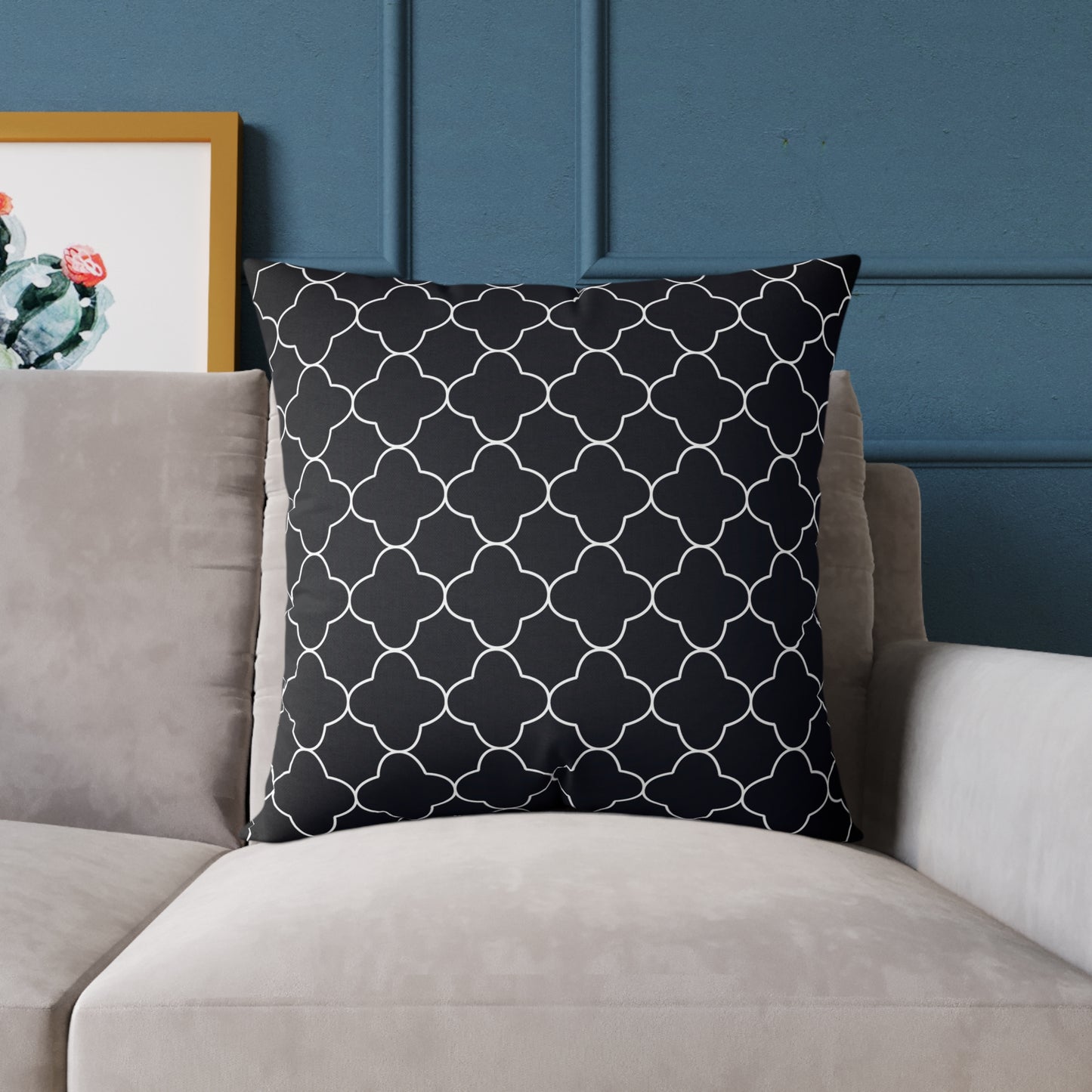Black and White Moroccan Trellis Pattern Square Pillow | Geometric Throw Pillow