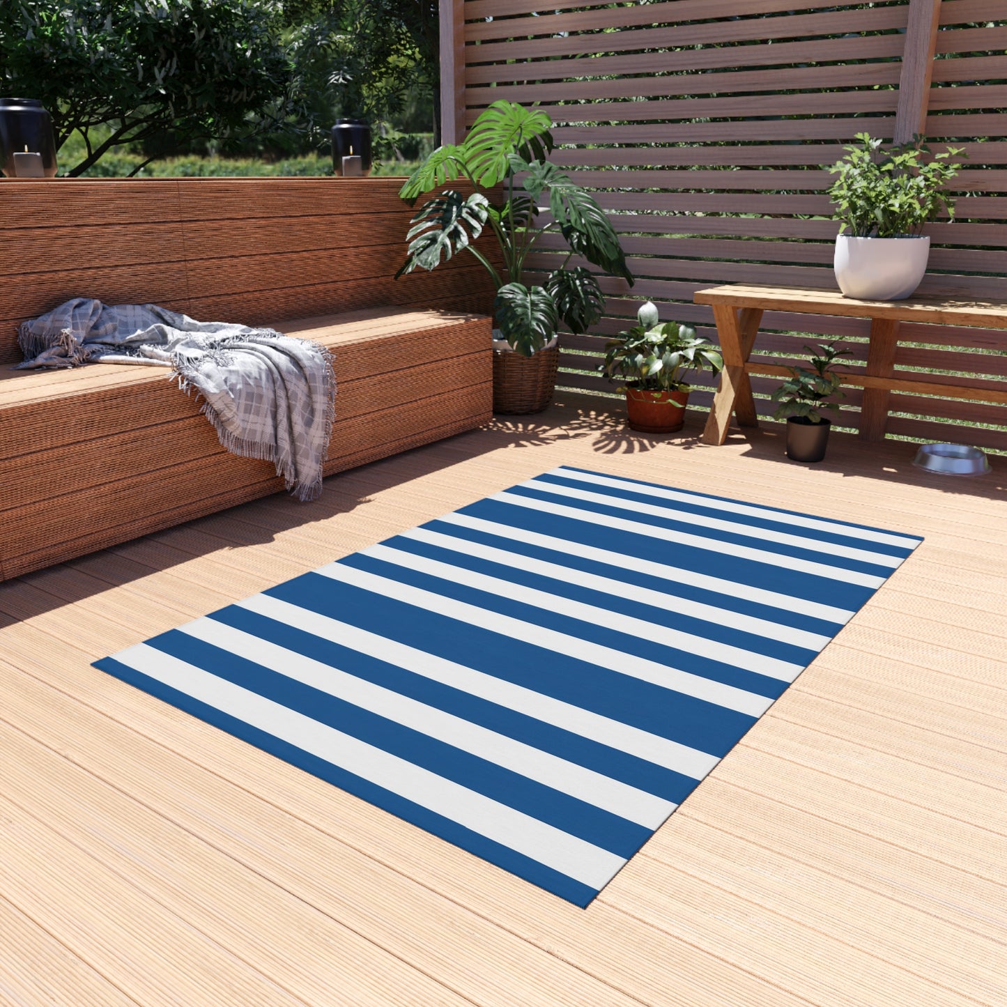 Nautical Blue Stripe Outdoor/Indoor Rug | Reversible Patio Mat