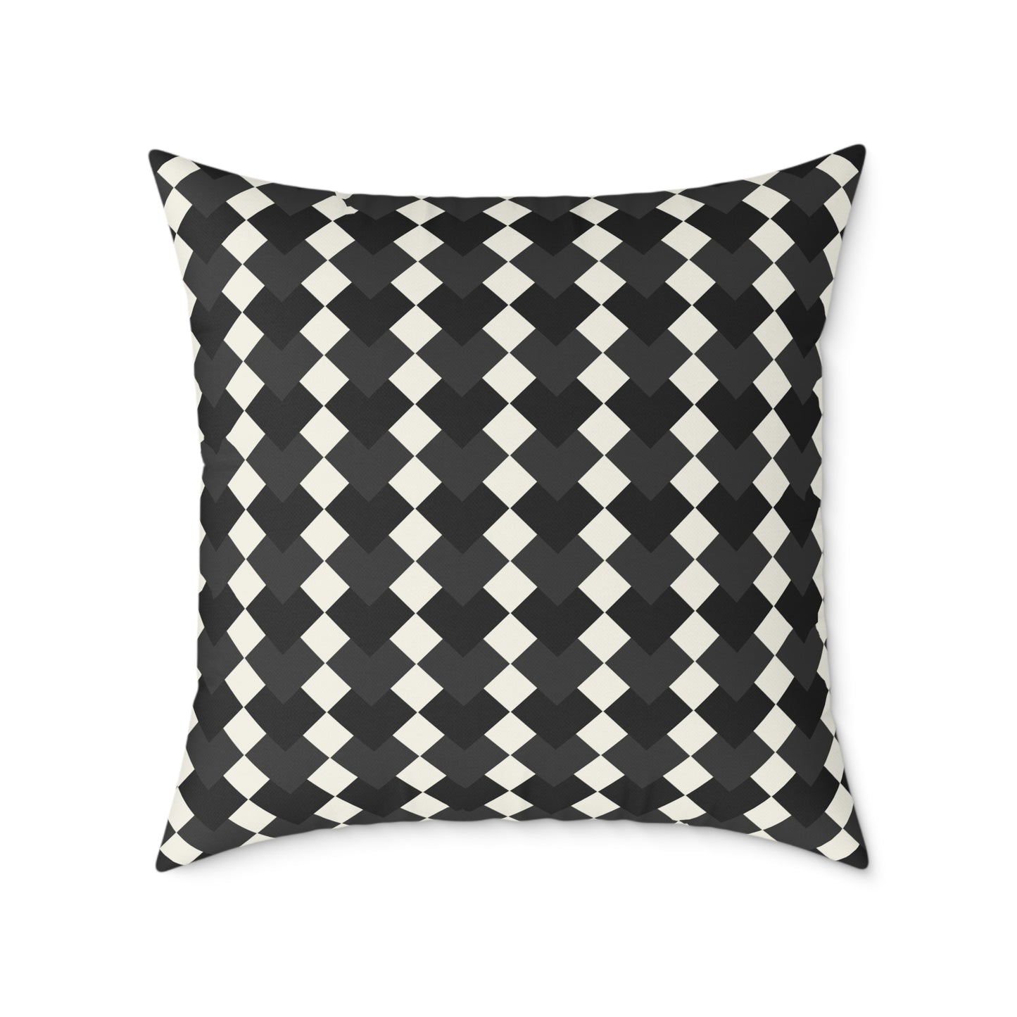 Black White Harlequin Diamond Pattern Pillow | Square Poly Canvas Pillow