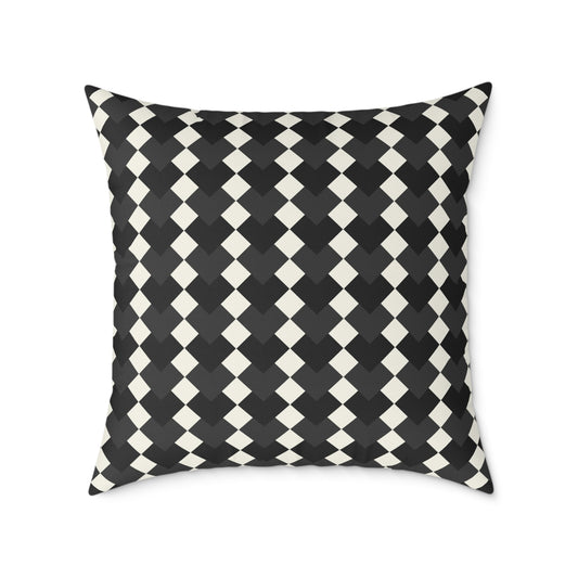 Black White Harlequin Diamond Pattern Pillow | Square Poly Canvas Pillow