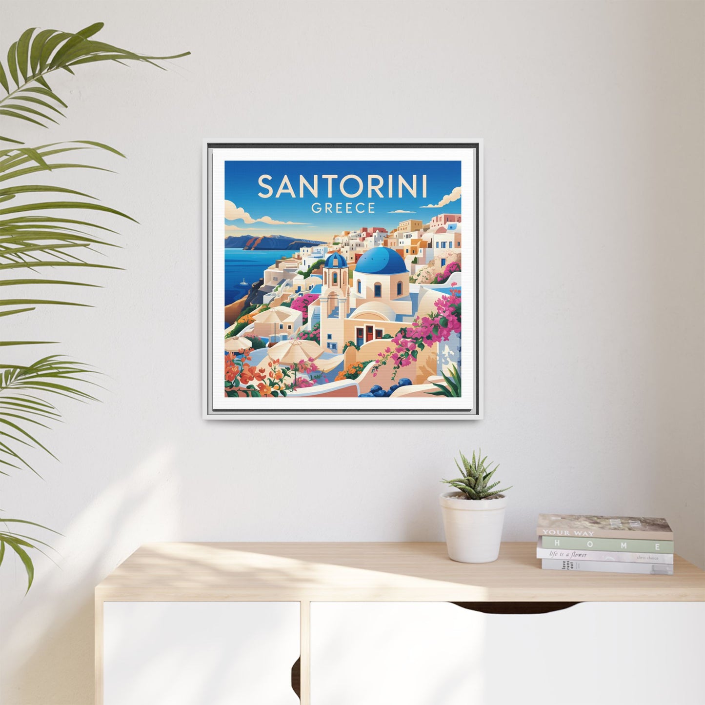 Santorini Greece Travel Art Matte Canvas Framed Wall Art