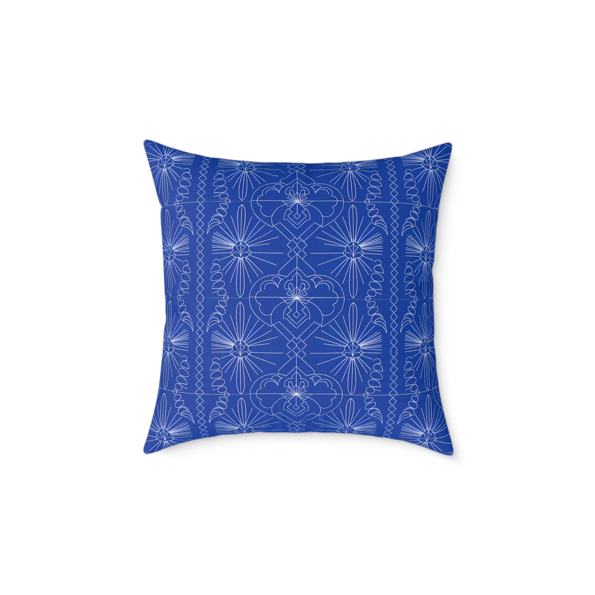 Geometric Starburst Pattern Square Pillow | Blue White Decorative Throw Pillow