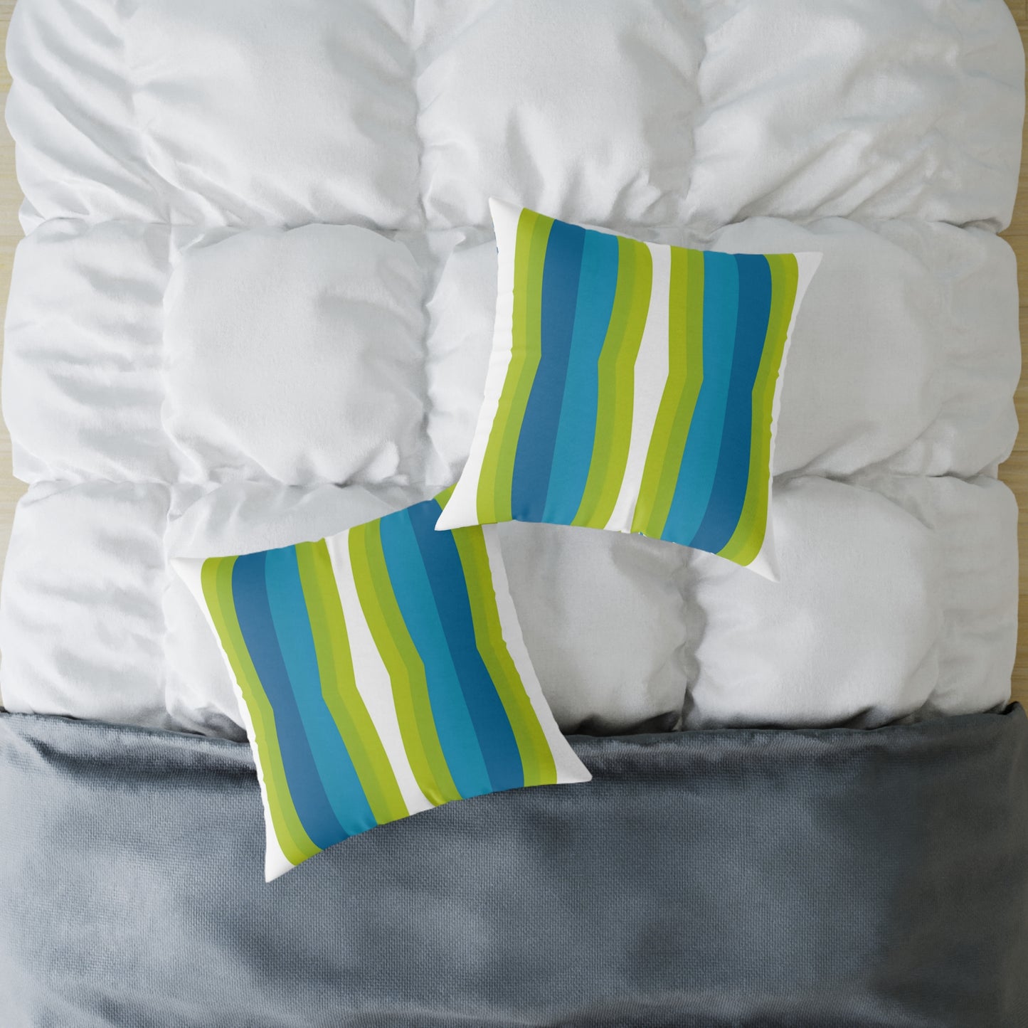 Blue Green Striped Wave Square Poly Canvas Pillow | Modern Geometric Throw Pillow