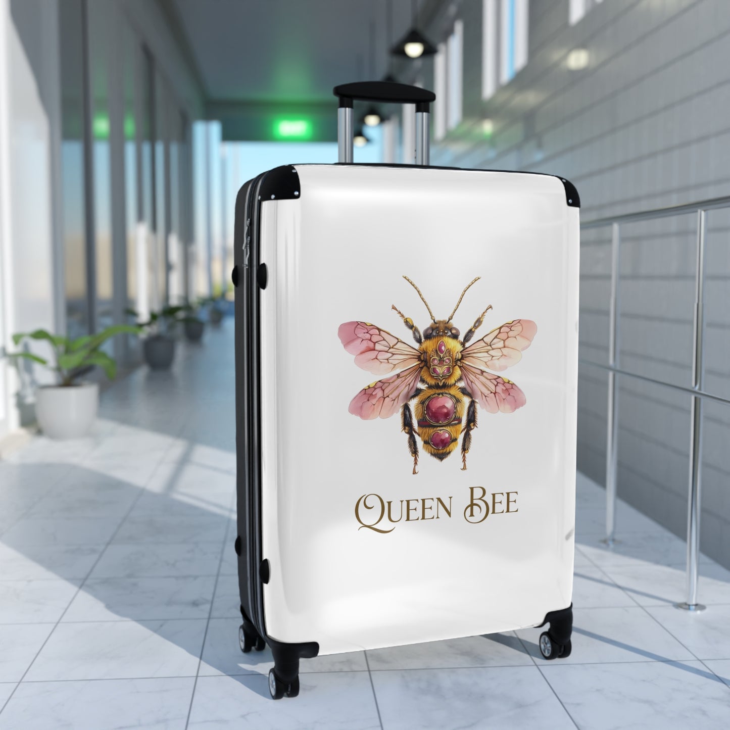 Queen Bee watercolor bee suitcase | luggage with floral bee artwork