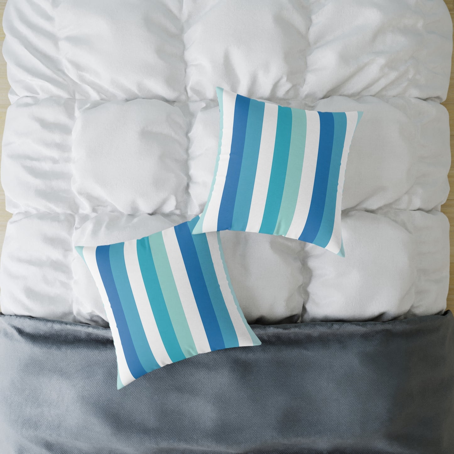 Blue Teal White Vertical Stripes Pillow | Square Pillow