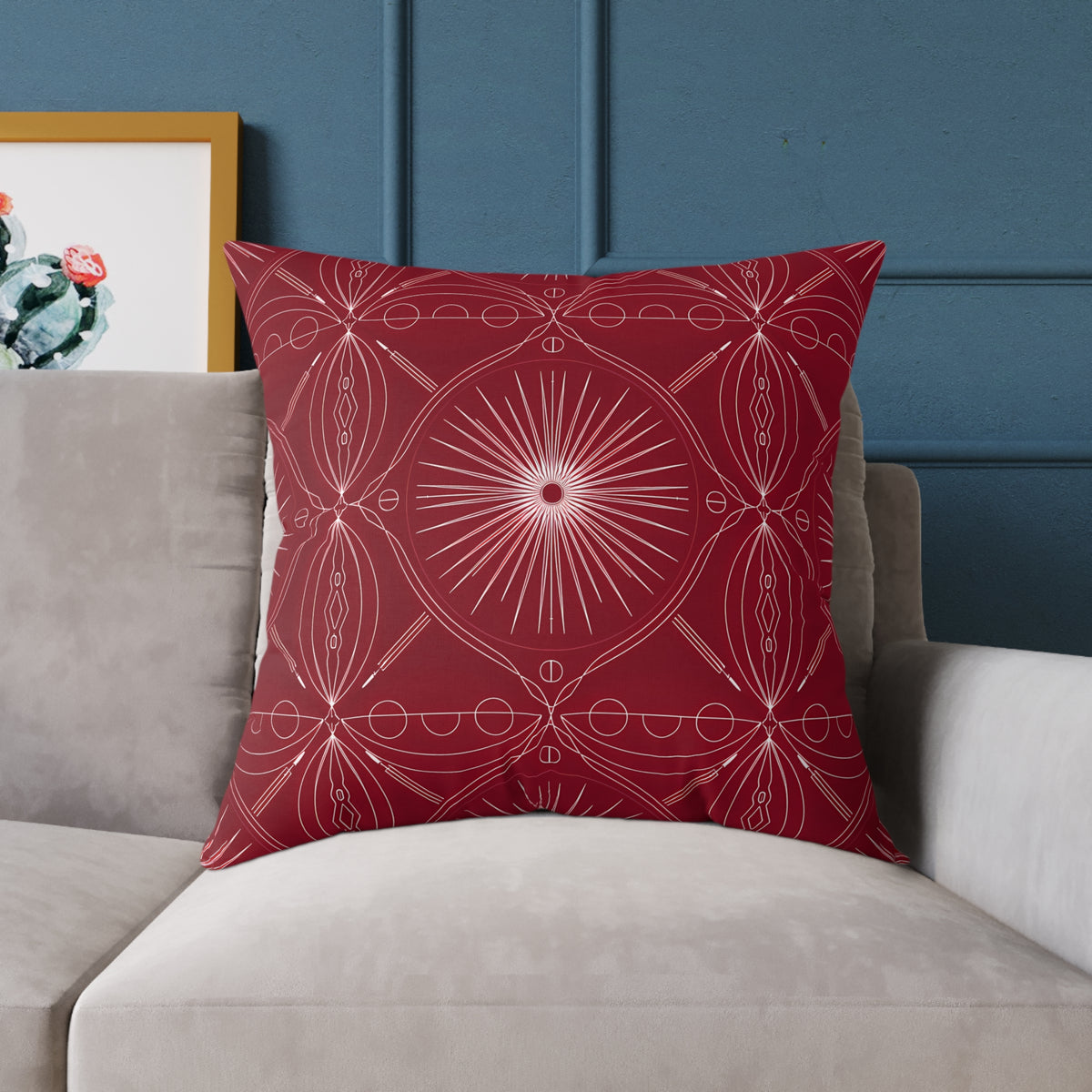 Red Geometric Medallion Square Pillow | Boho Pattern Home Decor