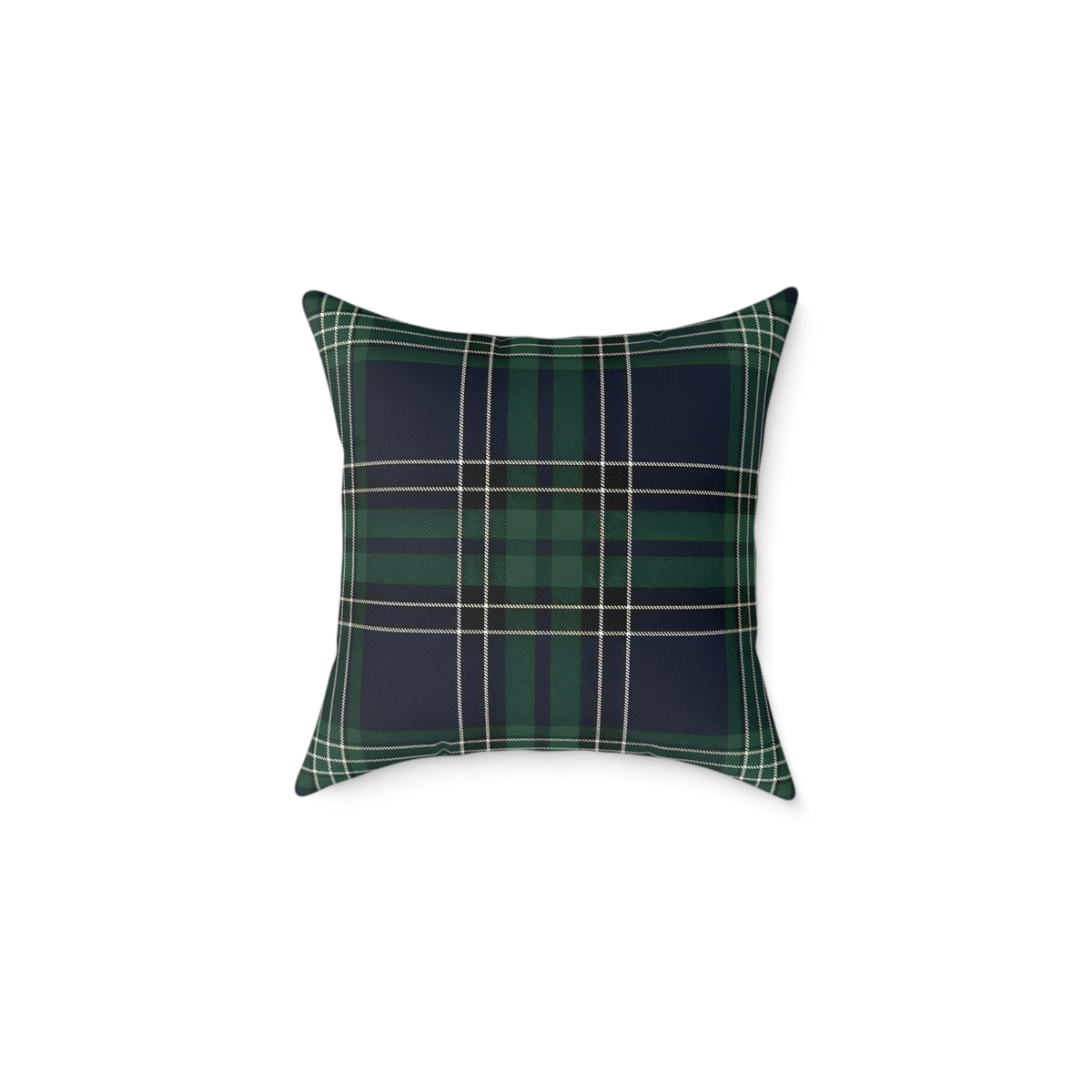 Green Navy White Tartan Plaid Square Poly Canvas Pillow | Woodland Plaid Throw Pillow