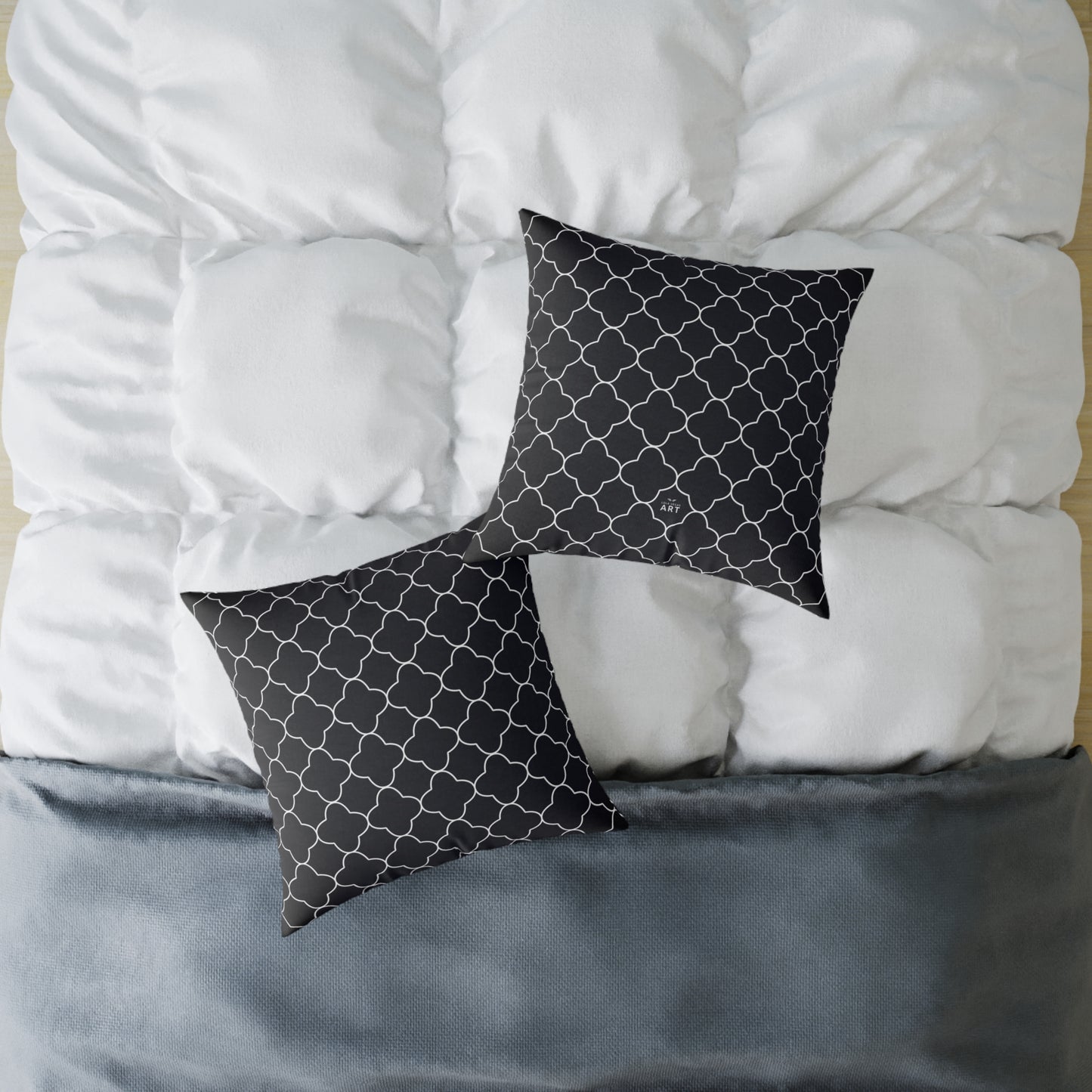 Black and White Moroccan Trellis Pattern Square Pillow | Geometric Throw Pillow