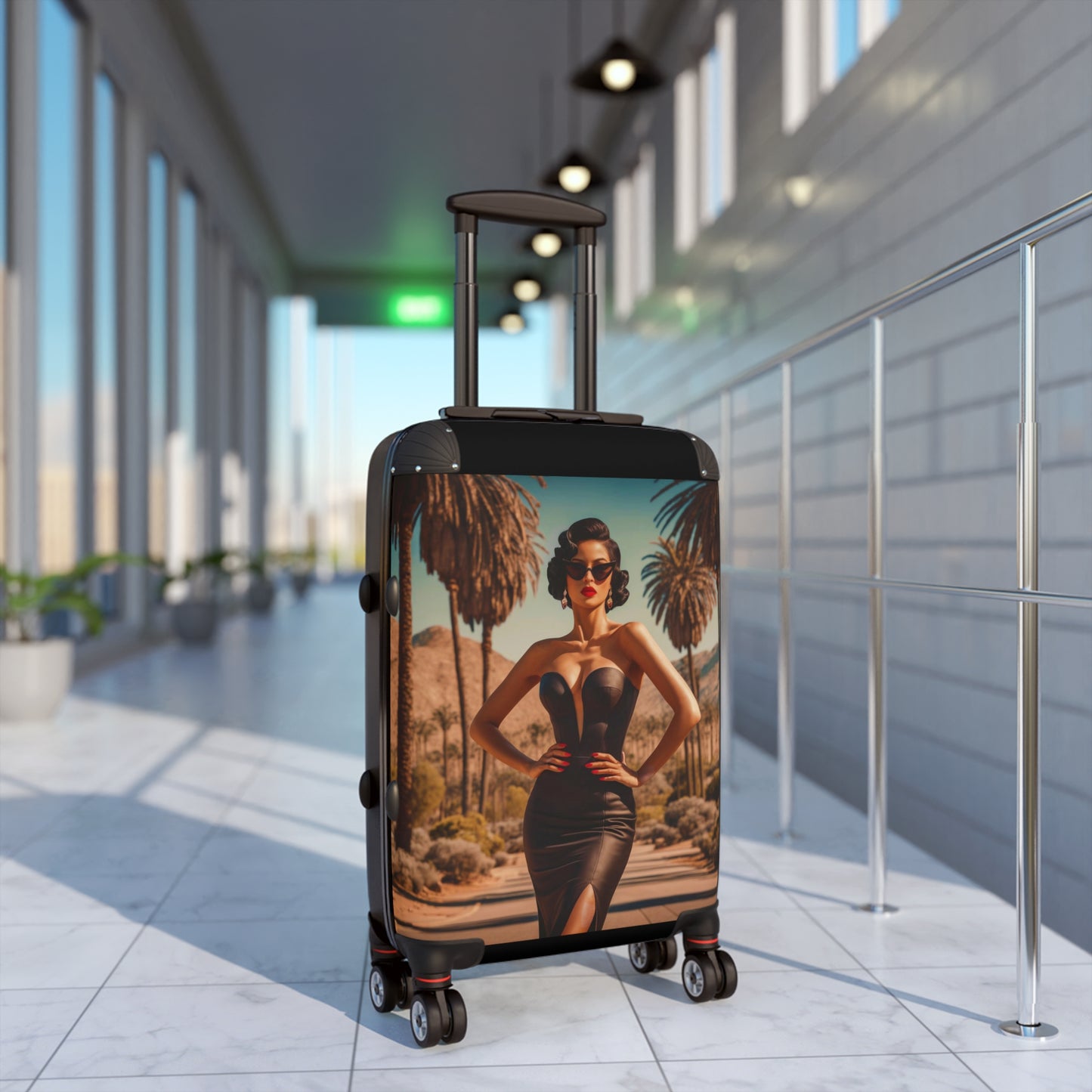 Suitcase, Travel Accessory, Luggage Fashionista, Palm Springs, Retro Style Woman, Glamorous Suitcase, Unique Travel Bag