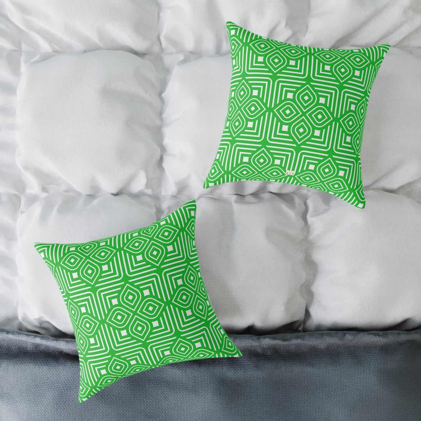 Geometric Diamond Tile Square Pillow | Green White Pattern Throw Pillow