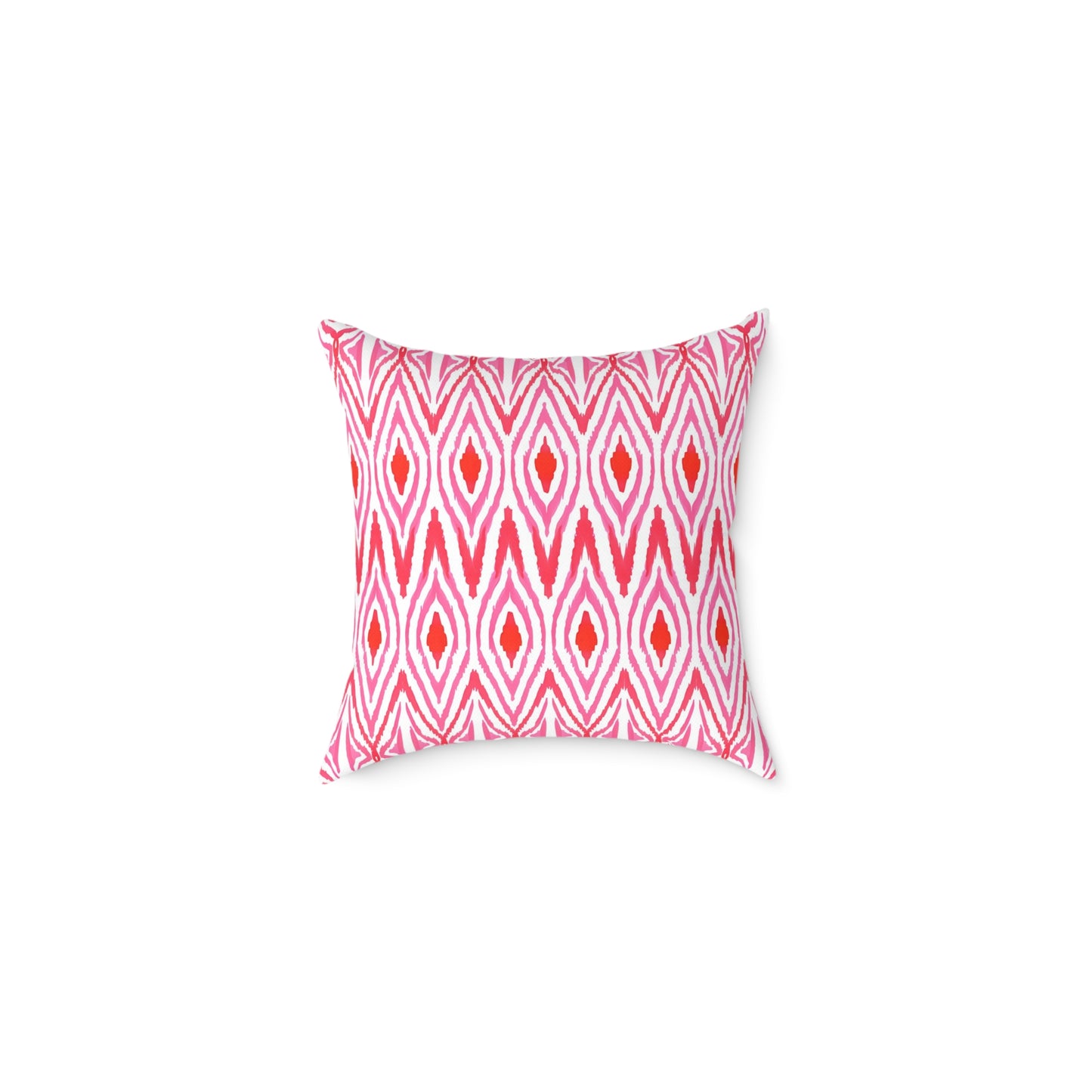 Pink and Orange Ikat Pattern Square Pillow | Geometric Throw Pillow