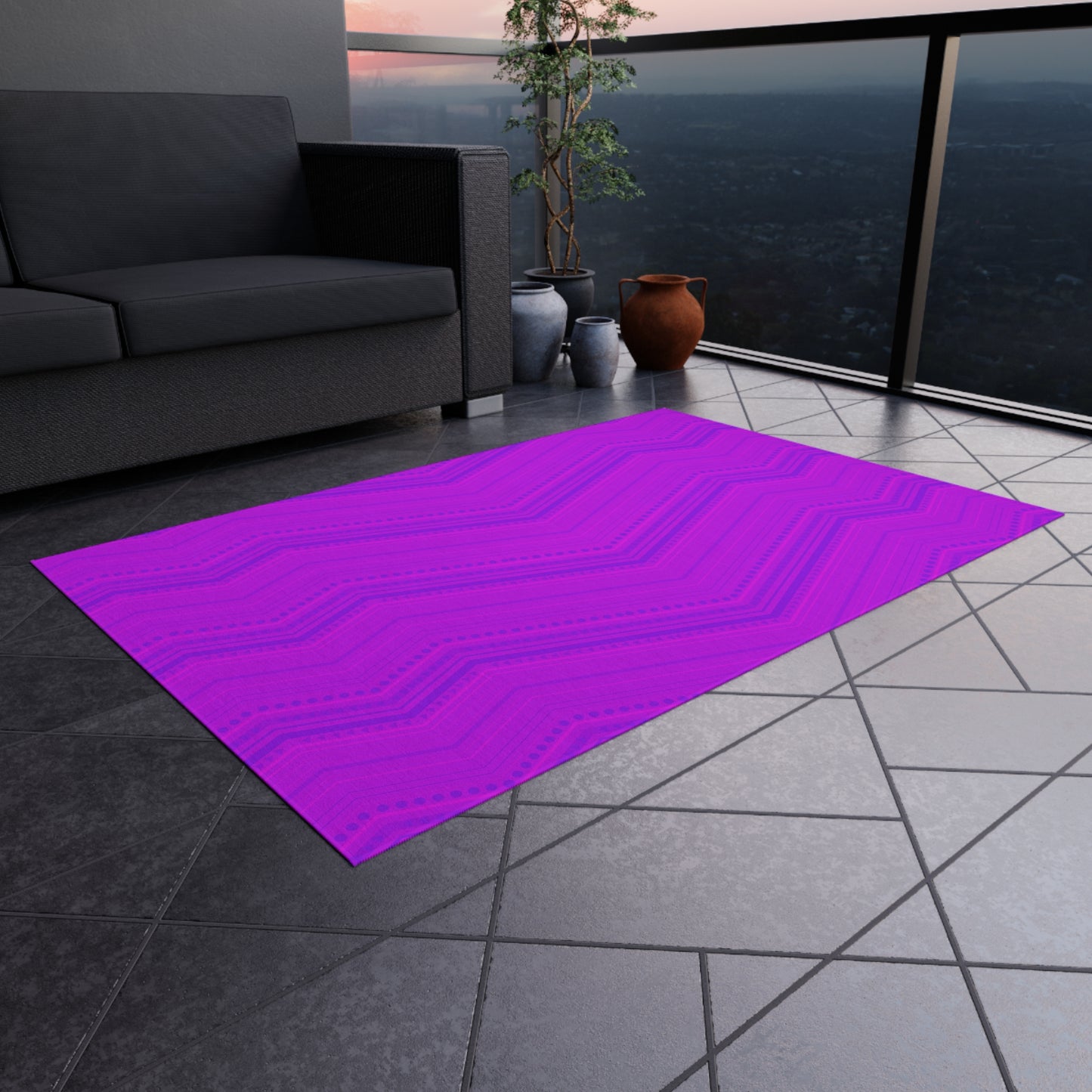 Pink and Purple Chevron Zigzag Pattern Outdoor/Indoor Rug | Chevron Patio Mat