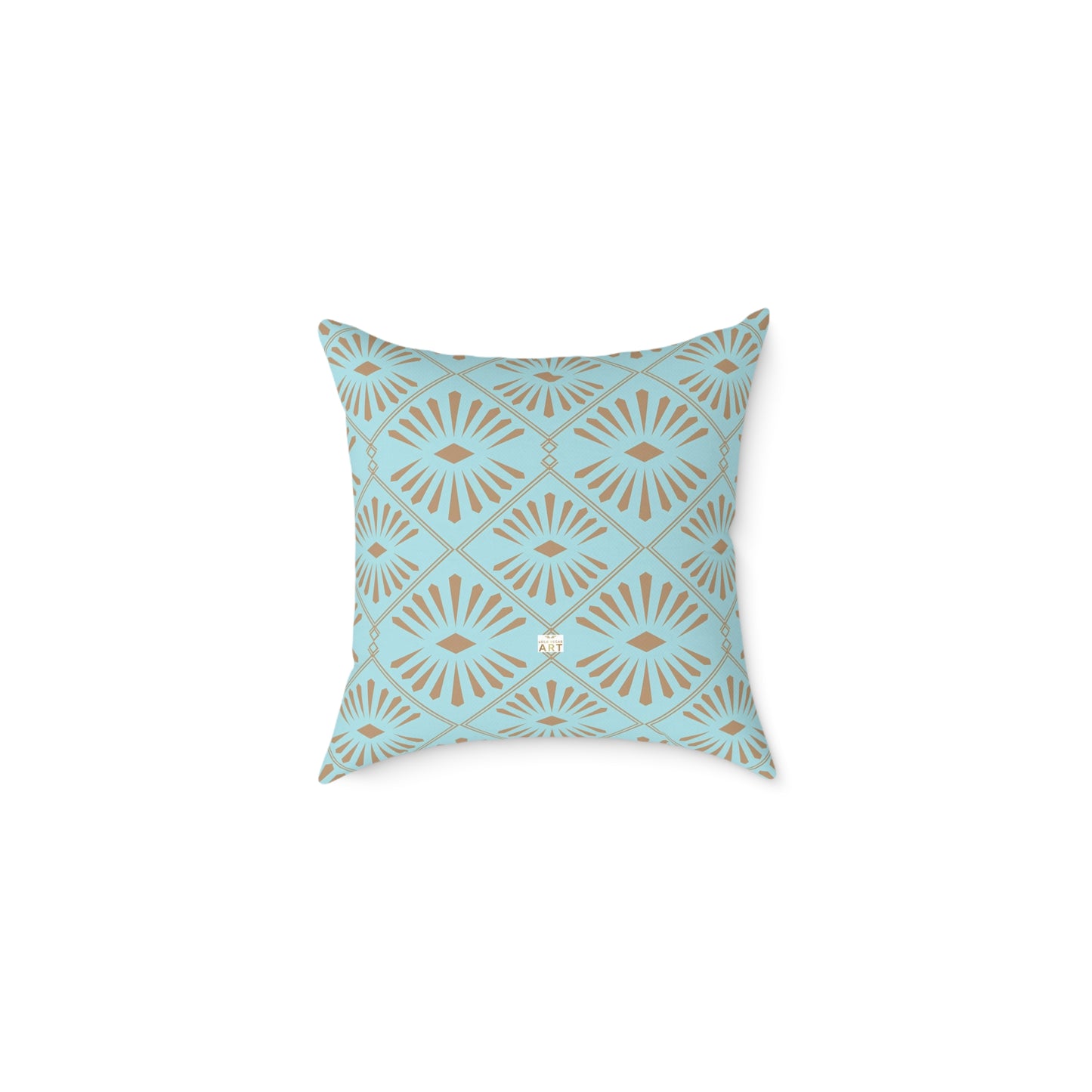 Dark Gold Geometric Fan Pattern Square Poly Canvas Pillow | Turquoise Throw Pillow