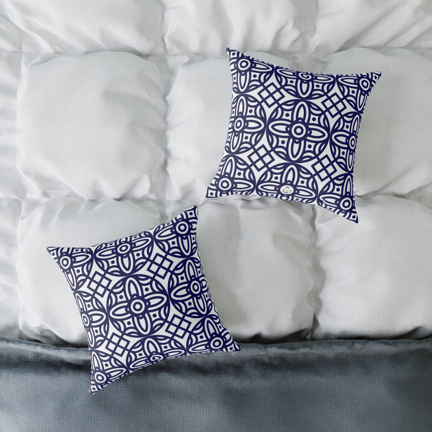 Navy Geometric Pattern Square Pillow | Blue Moroccan Motif, Boho Accent Cushion, Home Decor, Gift for Housewarming, Modern Interior Style