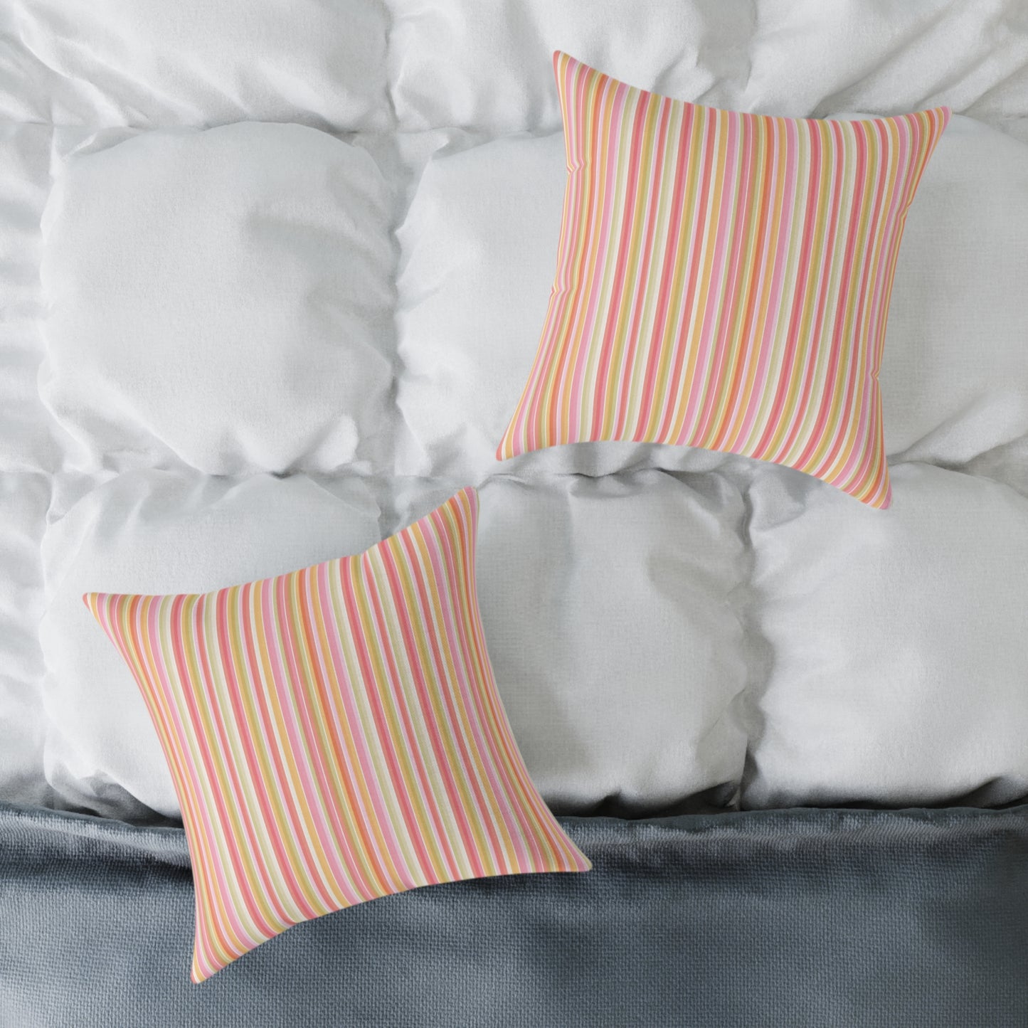 Pastel Stripe Square Pillow | Pink Yellow Green Striped Decorative Pillow