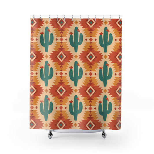 Boho Cactus Shower Curtain - Southwestern Desert Decor, Bathroom Makeover, Modern Farmhouse Style, Rustic Home, Gift Idea - LOLA VEGAS ART