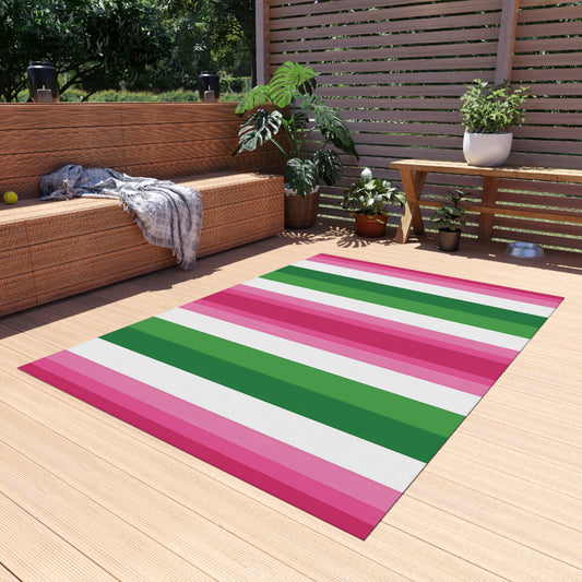 Pink Green Stripe Outdoor/IndoorRug | Striped Patio Mat