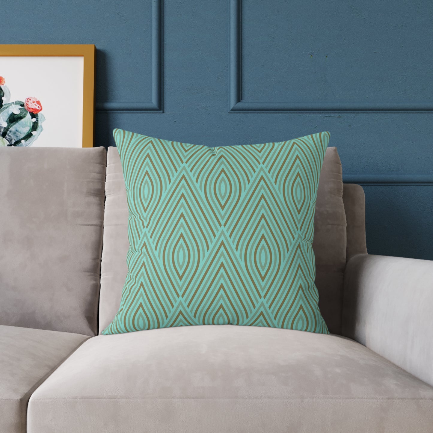 Teal Geometric Diamond Pattern Pillow | Square Poly Canvas Pillow