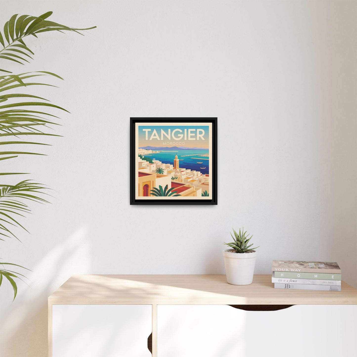 Tangier Morocco Travel Framed Wall Art Matte Canvas | Vintage Style Coastal Wall Art