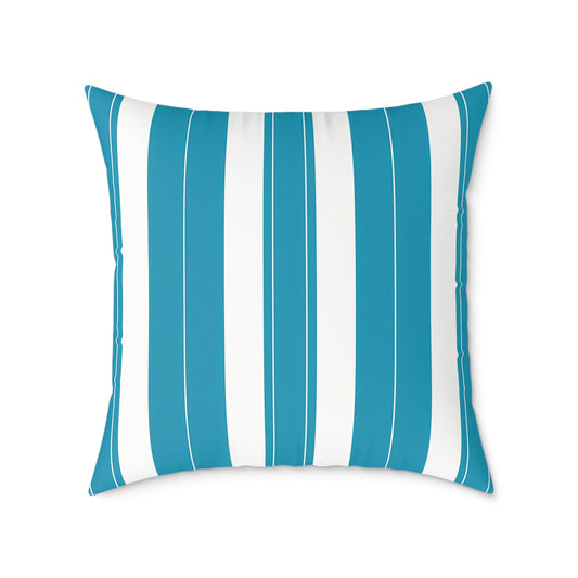 Teal and White Vertical Stripe Square Pillow | Poly Canvas Throw Pillow