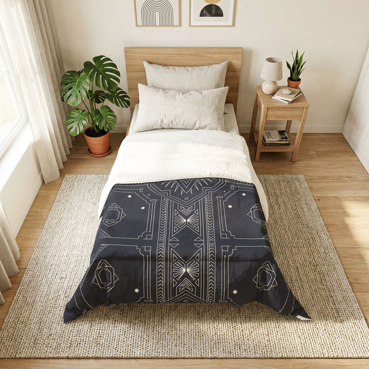 Geometric Navajo Pattern Cotton Comforter | Navy Tribal Diamond Design