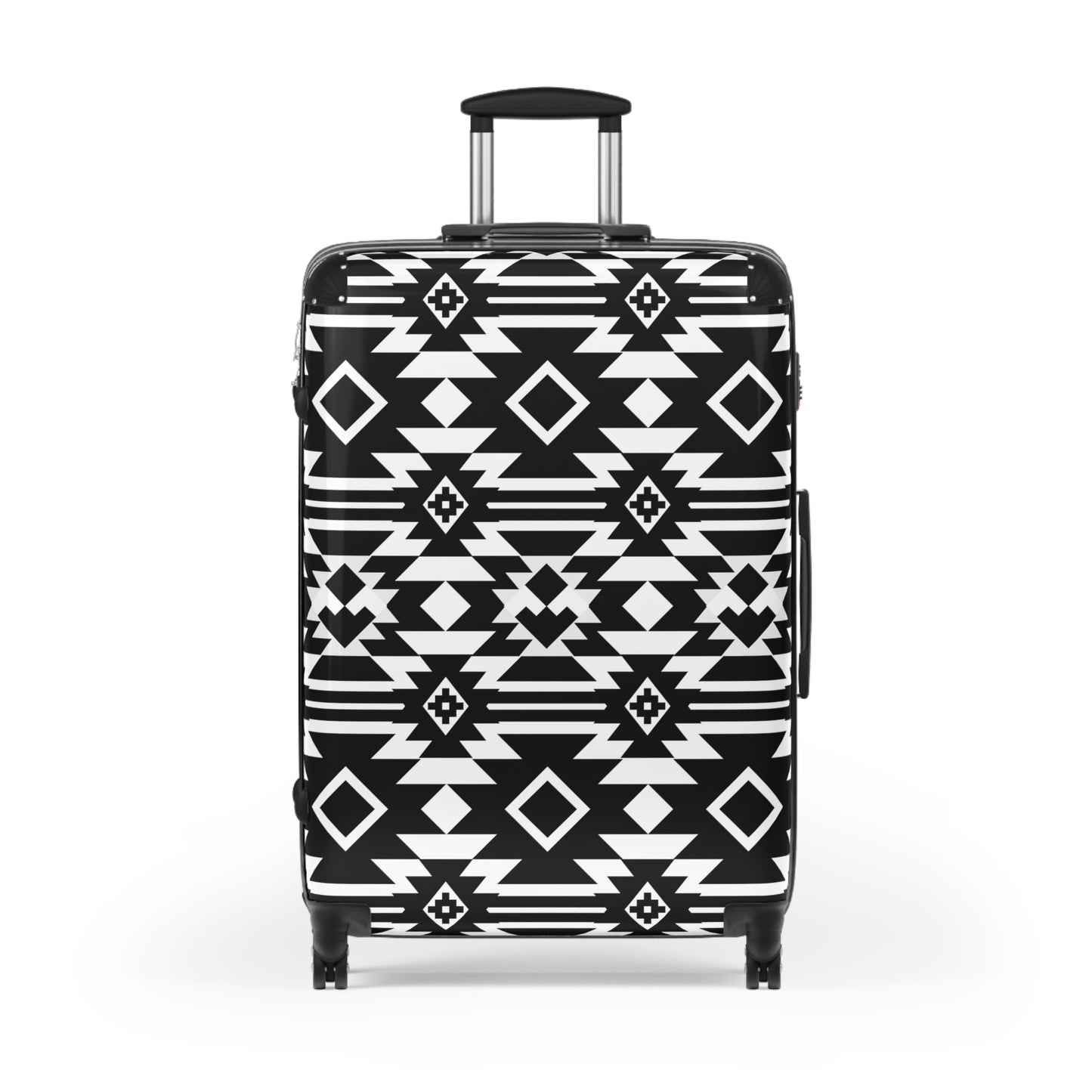Black White Aztec Geometric Suitcase | Tribal Pattern Luggage