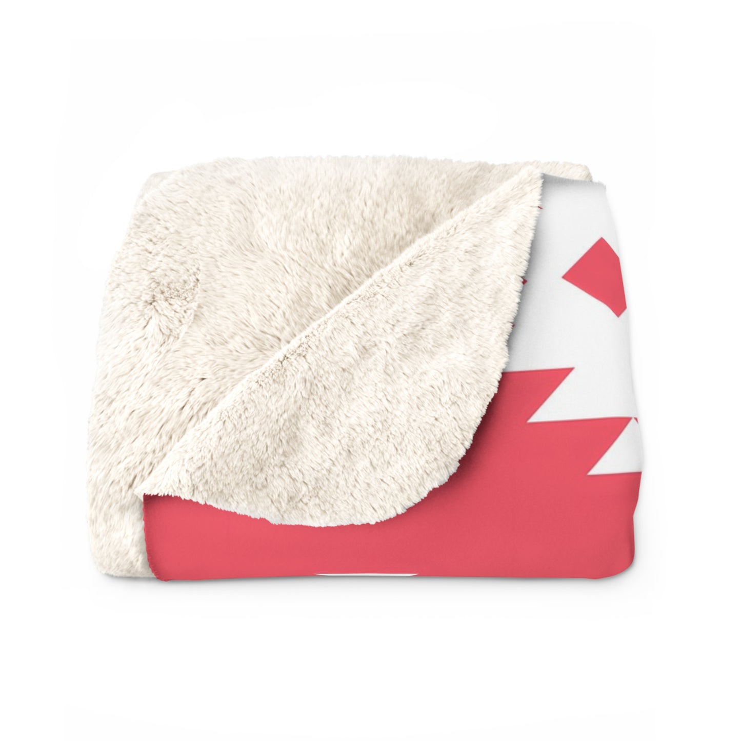 Southwestern Navajo Pattern Sherpa Blanket | Coral and white Geometric Throw