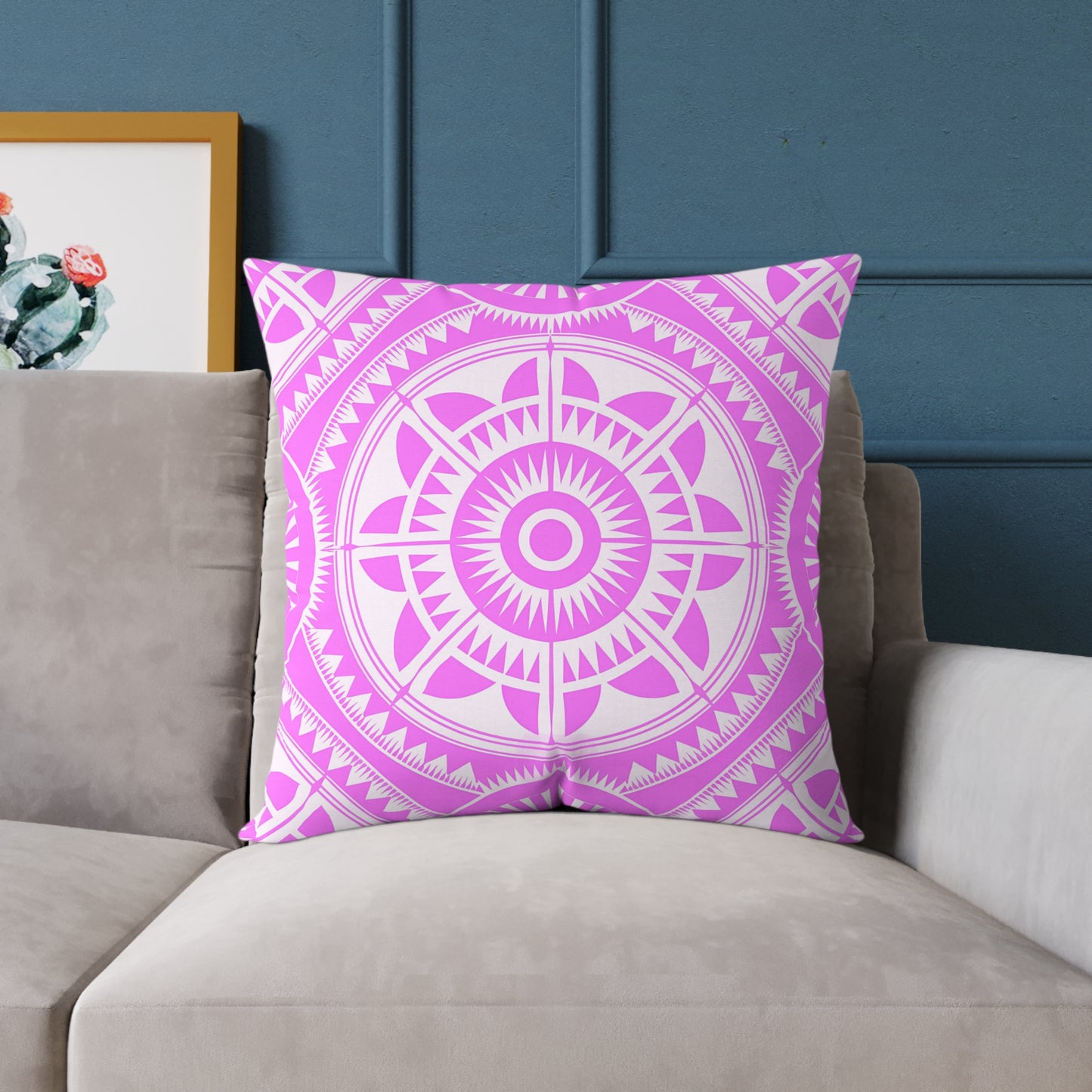 Bohemian Decorative Pink White Pillow, Cozy Home Accent, Mandala Throw Cushion, Gift for Her, Boho Chic Interior