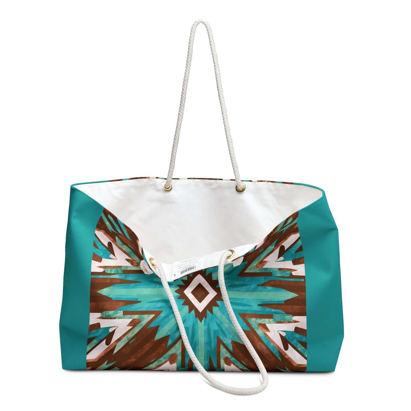 Oversized Tote Bag - Turquoise Brown Boho Southwestern Design - LOLA VEGAS ART