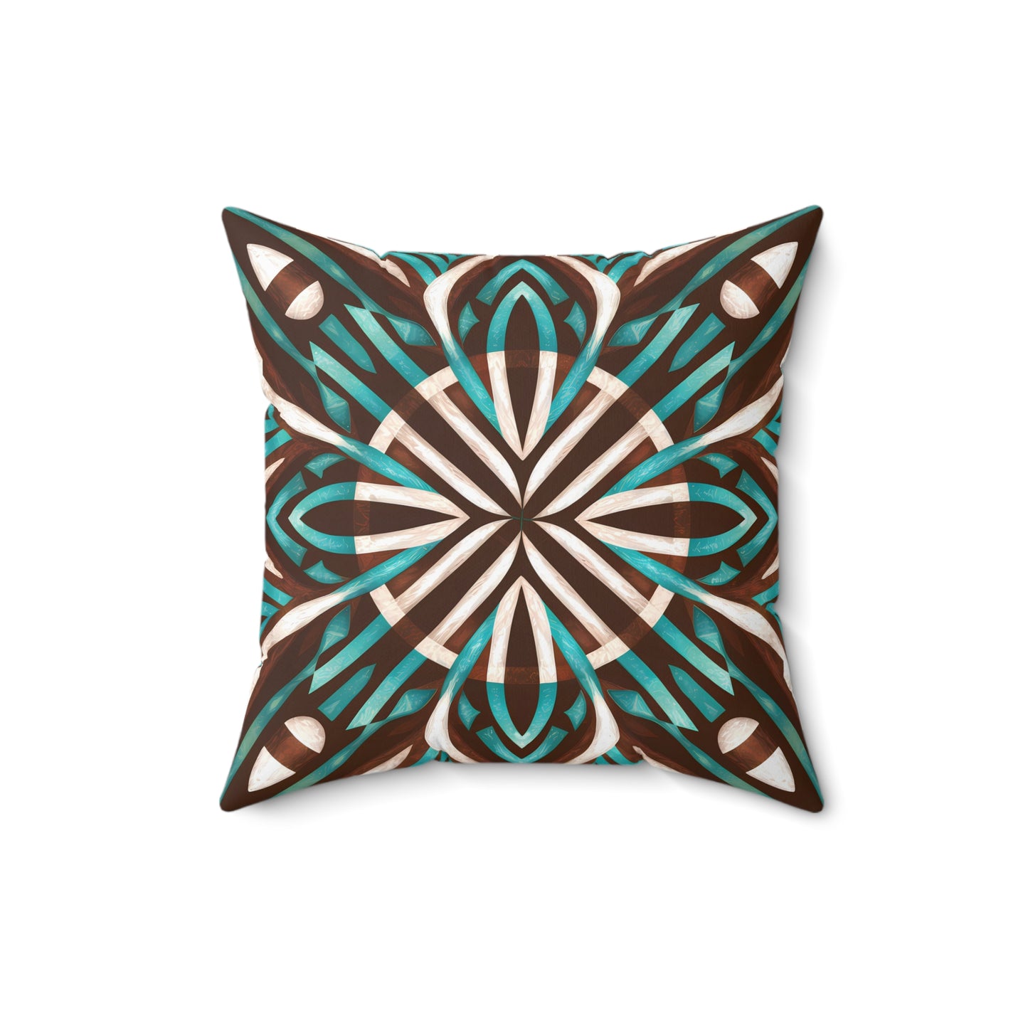 Boho Southwest Spun Polyester Square Pillow, Eclectic Ethnic Home Decor, Turquoise Brown White, Throw Pillow - LOLA VEGAS ART