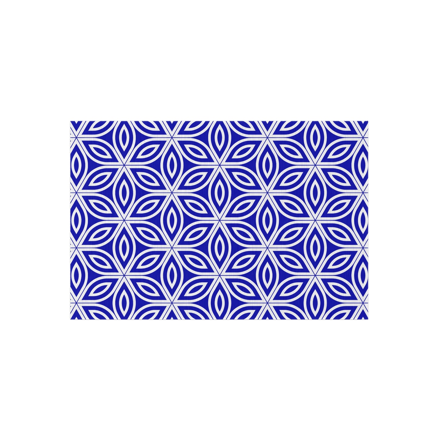 Royal Blue Geometric Floral Pattern Outdoor/Indoor Rug | Blue Petal Tile Design