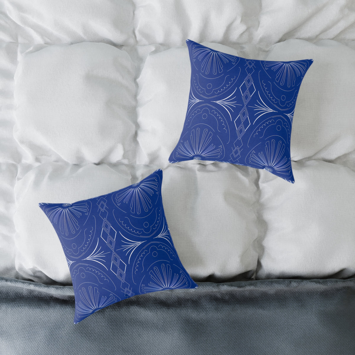 Blue Moroccan Tile Pattern Pillow | Square Poly Canvas Pillow
