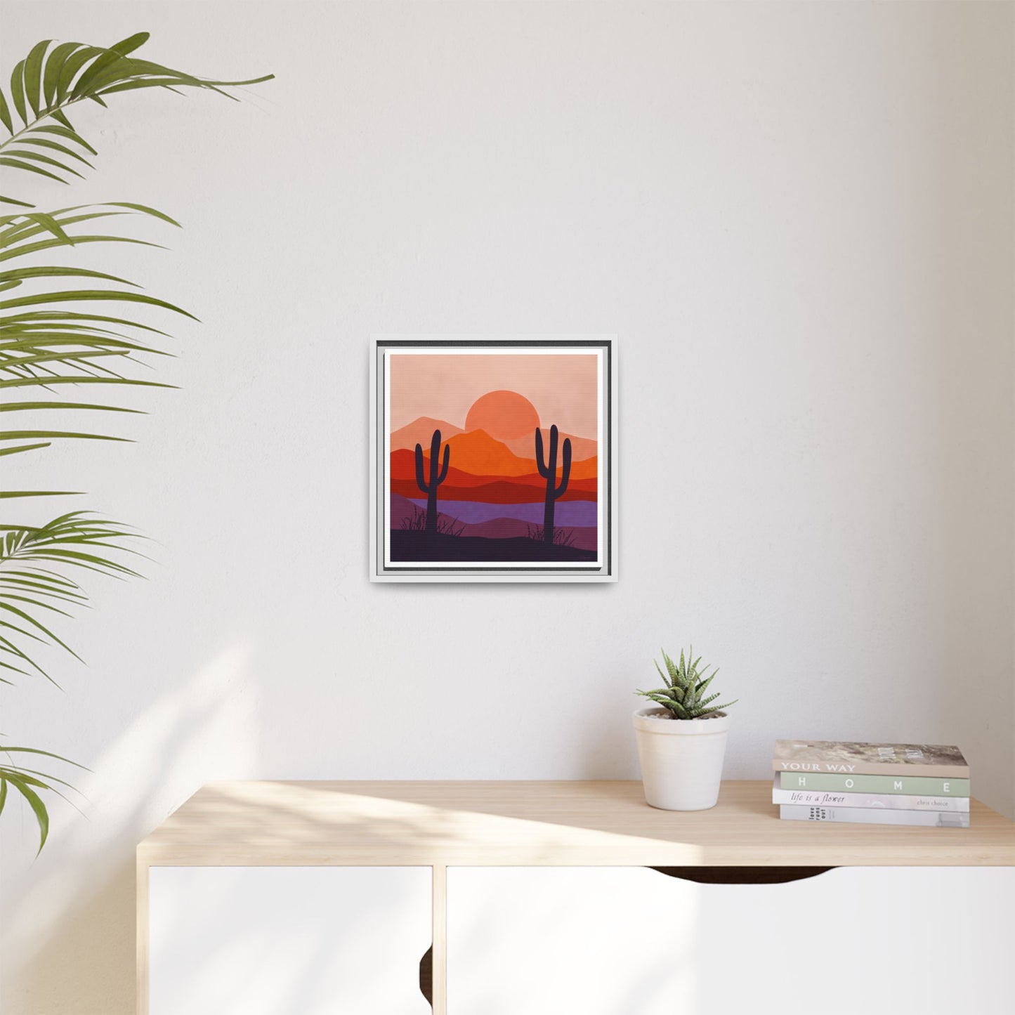 Desert Sunset Framed Canvas Art, Boho Home Decor, Nature Wall Art, Cactus Print, Warm Colorful Wall Decor, Housewarming Gift - LOLA VEGAS ART