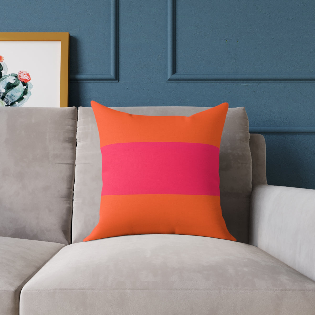 Bold Pink Stripe Square Pillow | Orange Background Poly Canvas