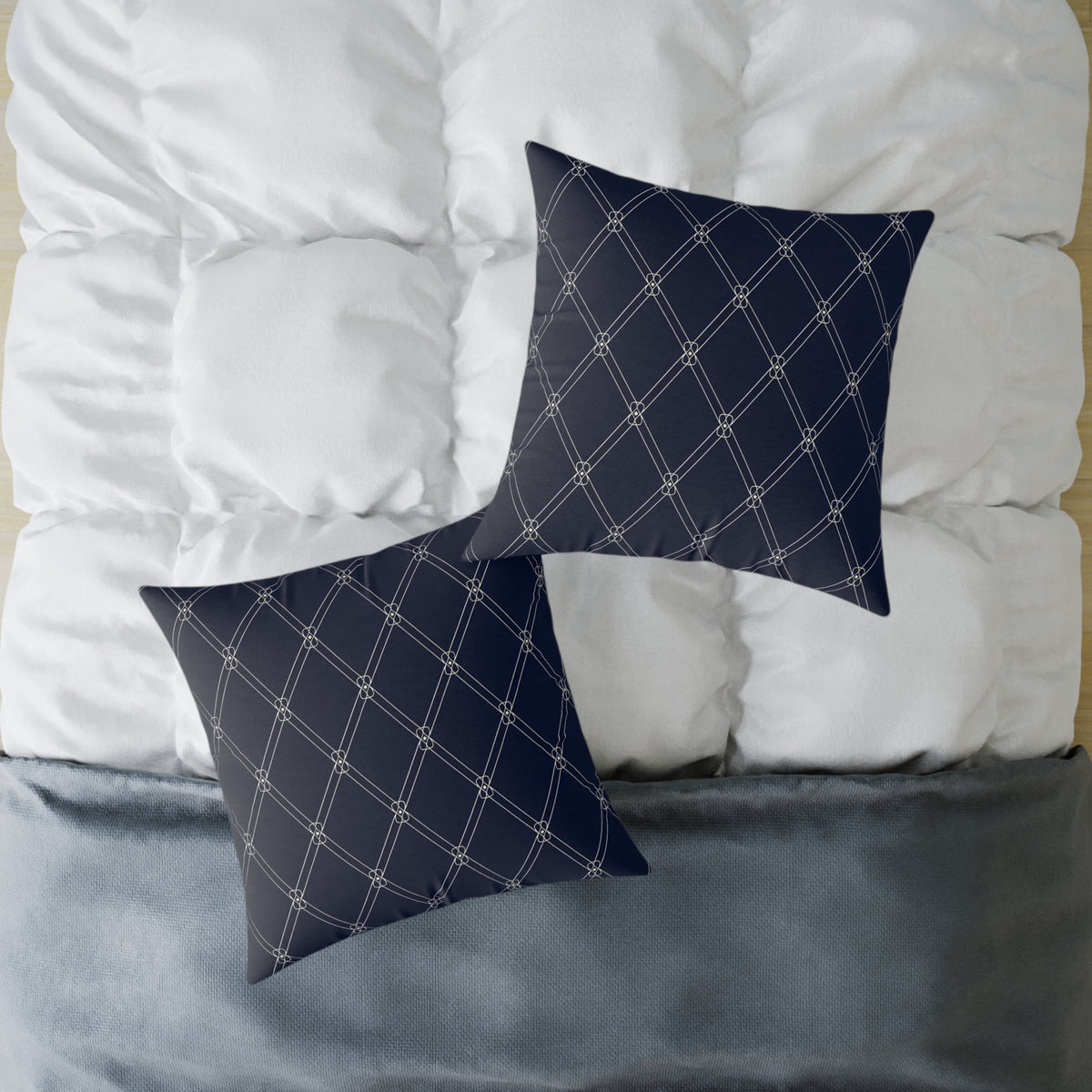 Navy  White Diamond Lattice Pattern Pillow | Square Poly Canvas Pillow