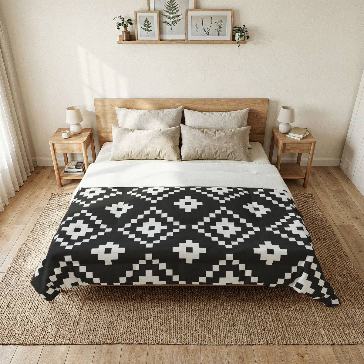 Black White Aztec Geometric Cotton Comforter
