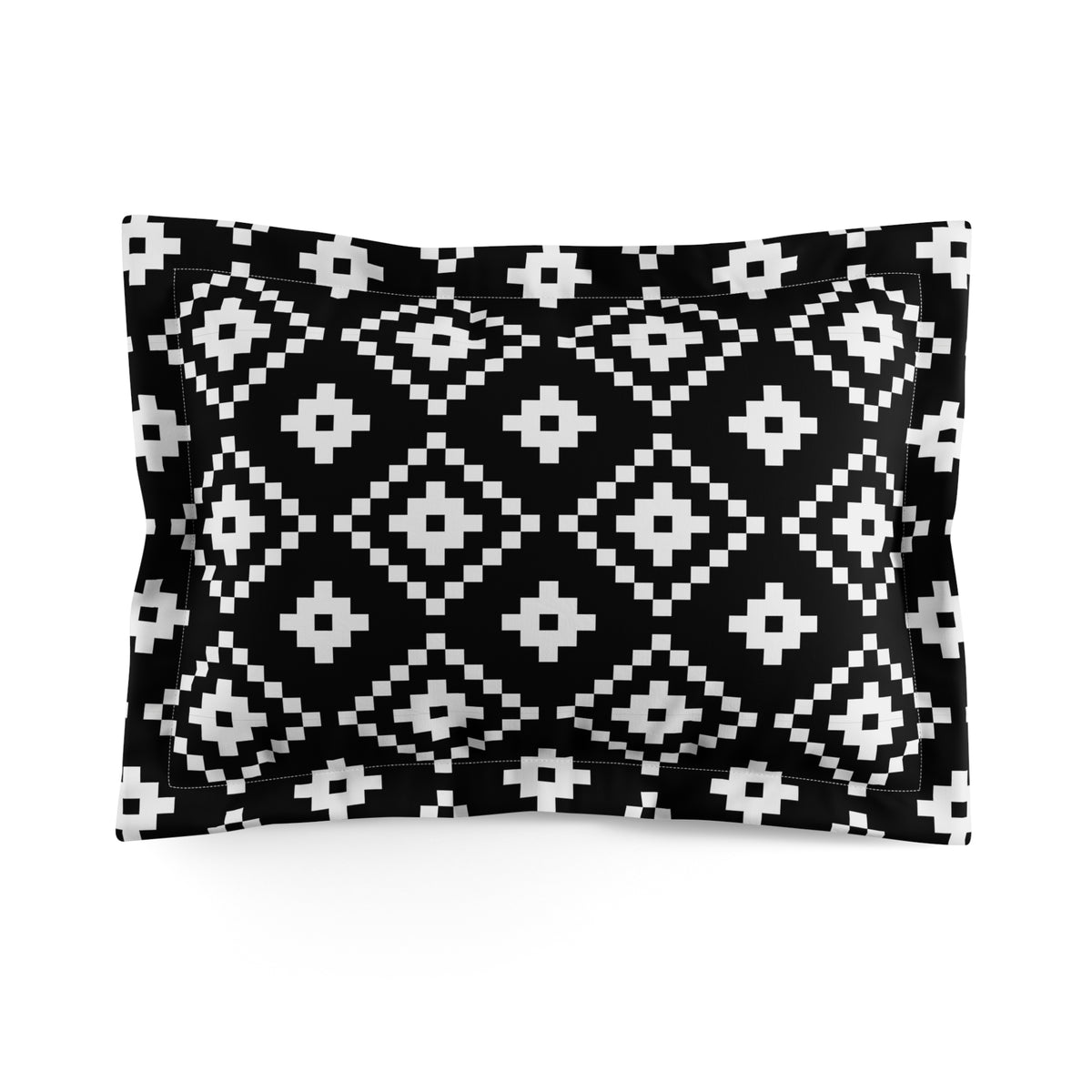 Black and White Aztec Geometric Microfiber Pillow Sham | Tribal Diamond Pattern
