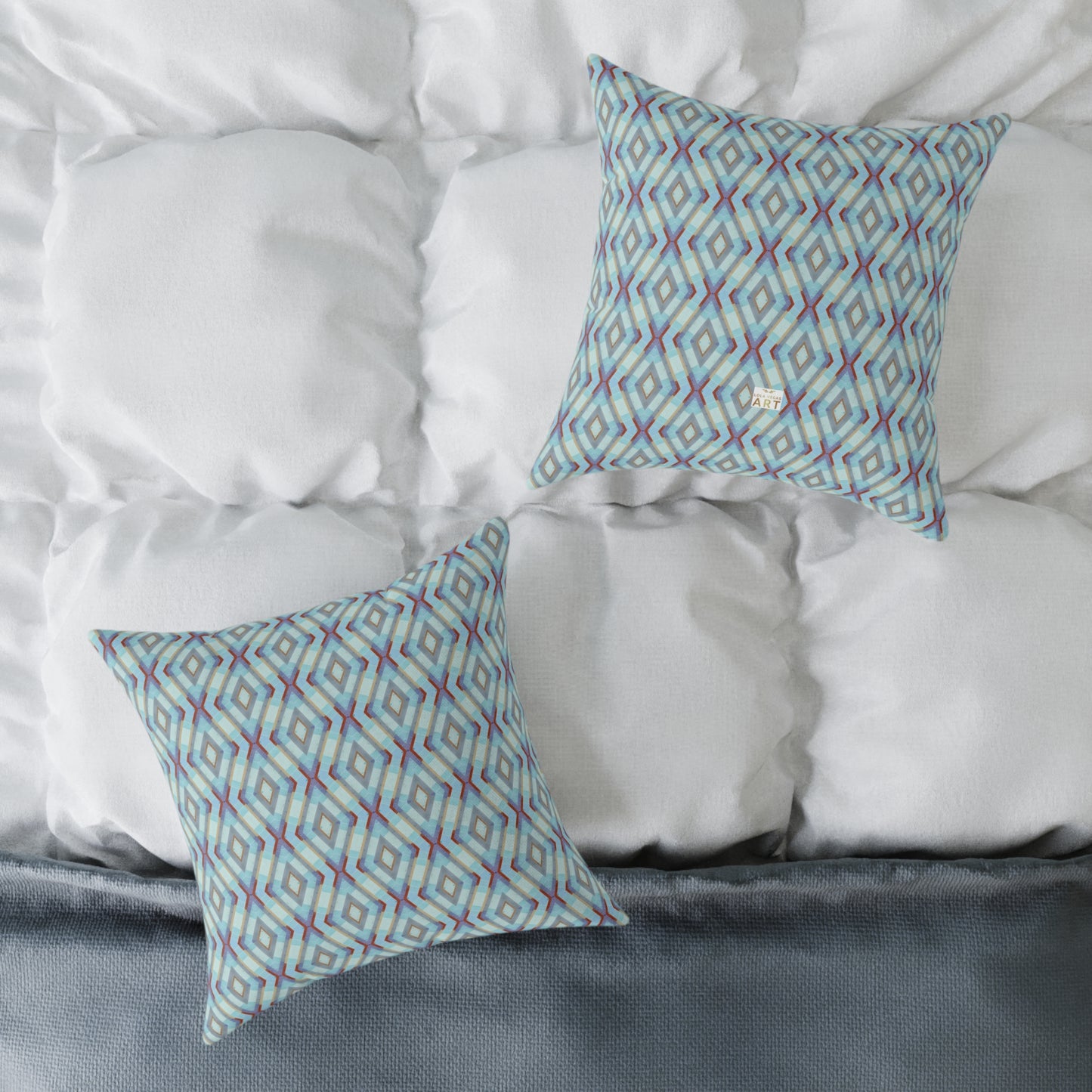 Geometric Diamond Pattern Square Pillow | Turquoise Blue Purple Dark Red Ikat Throw Pillow