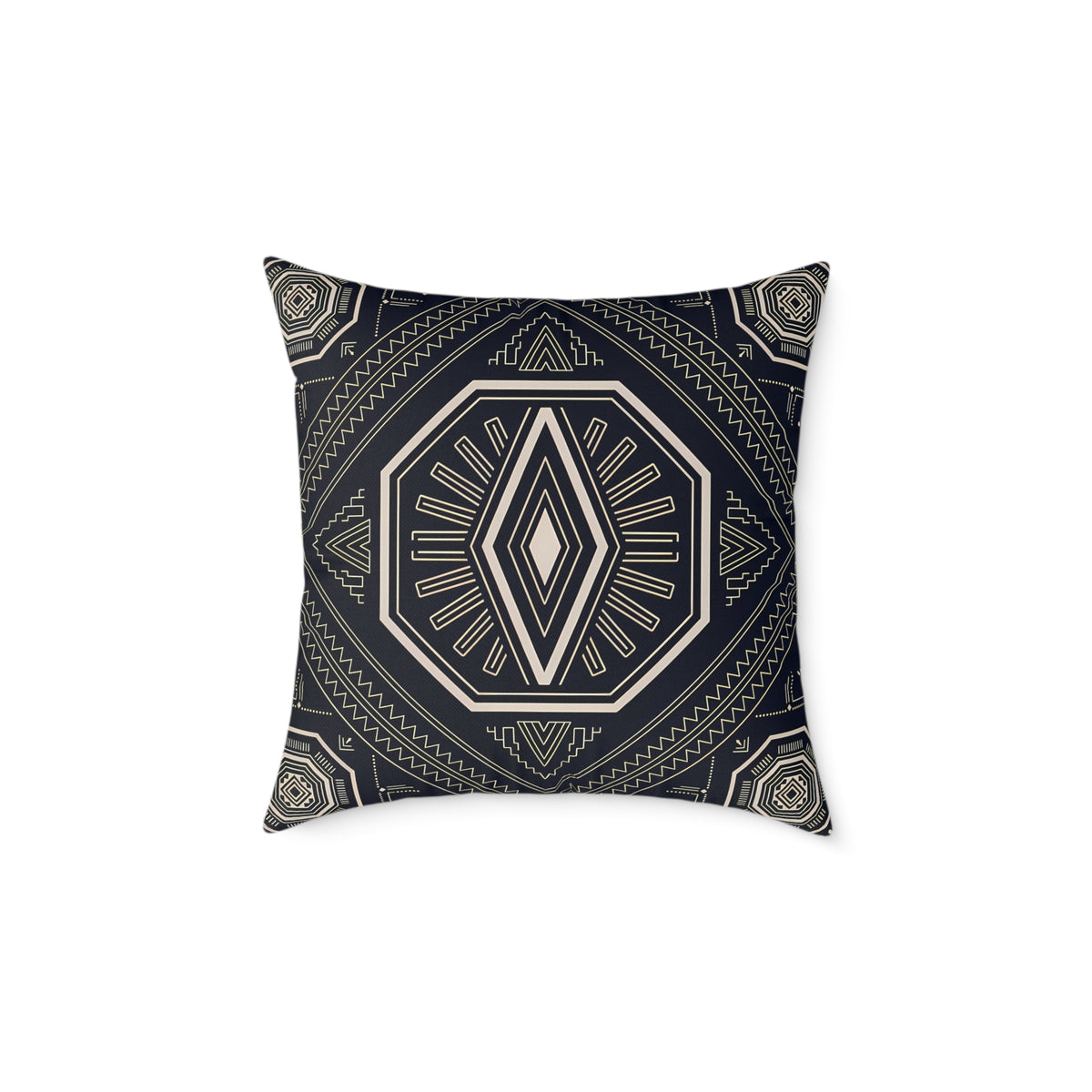 Geometric Black & Cream Tribal Medallion Square Pillow | Boho Aztec Pattern