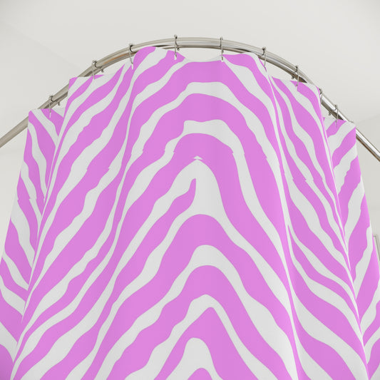 Pink Zebra Stripe Shower Curtain | Animal Print Bath Decor Boho Bathroom Accessory